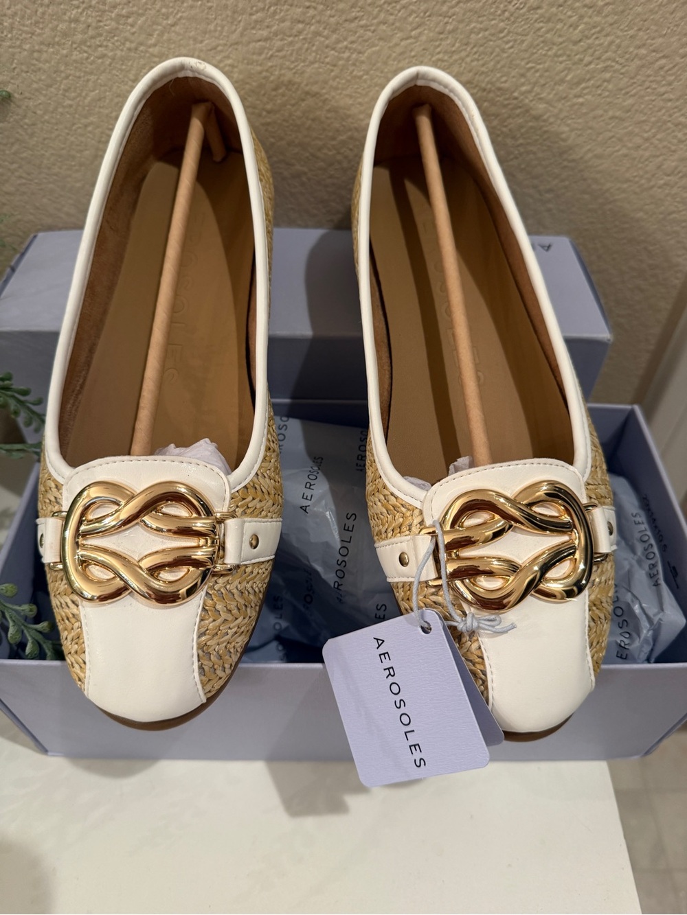 Aerosoles Big Bet Raffia Ballet Flats | Natural Combo | Women’s 8.5 | NIB